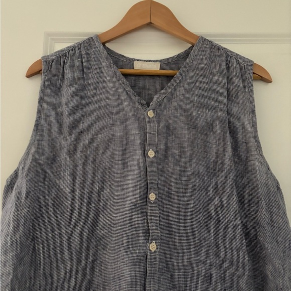 CP Shades Gingham Checkered Linen Button Down Sleeveless Top Lagenlook - Picture 4 of 6